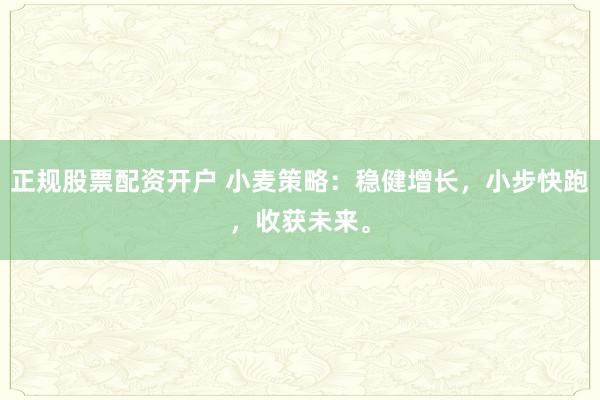 正规股票配资开户 小麦策略：稳健增长，小步快跑，收获未来。