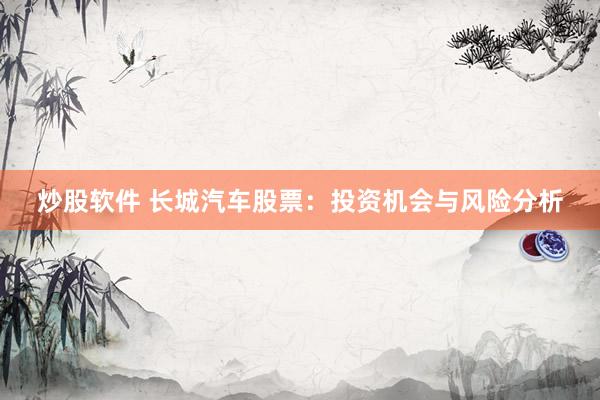 炒股软件 长城汽车股票：投资机会与风险分析