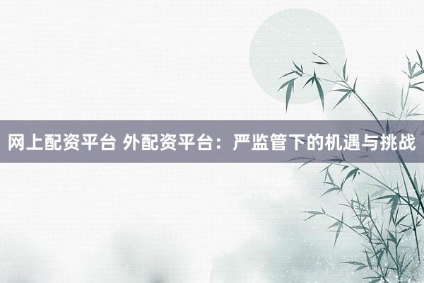 网上配资平台 外配资平台：严监管下的机遇与挑战