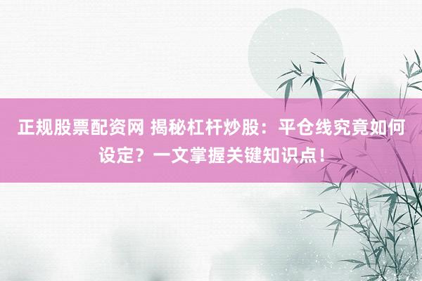 正规股票配资网 揭秘杠杆炒股：平仓线究竟如何设定？一文掌握关键知识点！