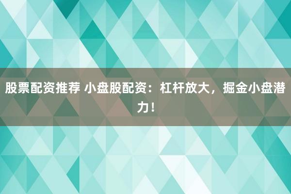 股票配资推荐 小盘股配资：杠杆放大，掘金小盘潜力！