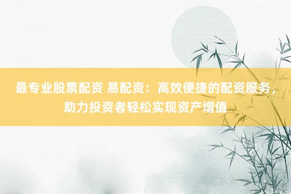 最专业股票配资 易配资：高效便捷的配资服务，助力投资者轻松实现资产增值