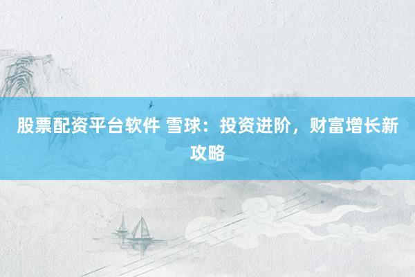 股票配资平台软件 雪球：投资进阶，财富增长新攻略