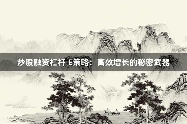 炒股融资杠杆 E策略：高效增长的秘密武器