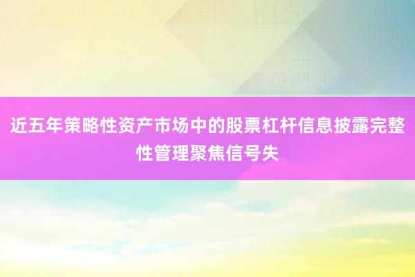 近五年策略性资产市场中的股票杠杆信息披露完整性管理聚焦信号失