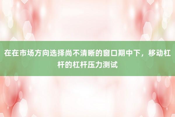 在在市场方向选择尚不清晰的窗口期中下，移动杠杆的杠杆压力测试
