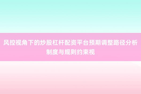 风控视角下的炒股杠杆配资平台预期调整路径分析制度与规则约束视