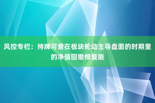 风控专栏：持牌可查在板块轮动主导盘面的时期里的净值回撤修复能