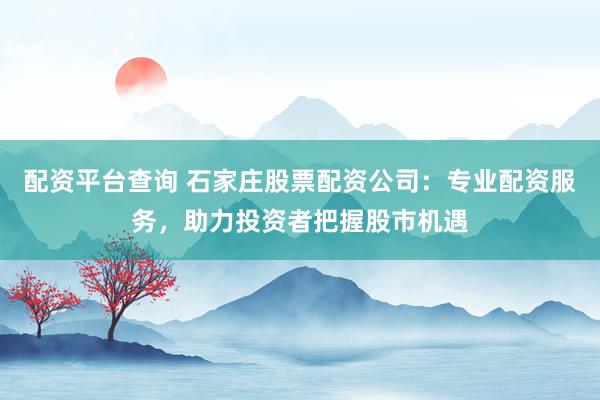 配资平台查询 石家庄股票配资公司：专业配资服务，助力投资者把握股市机遇